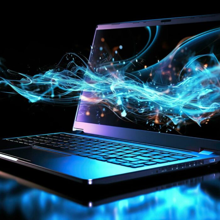 laptop-with-blue-smoke-on-a-black-background-ai-generated-free-photo